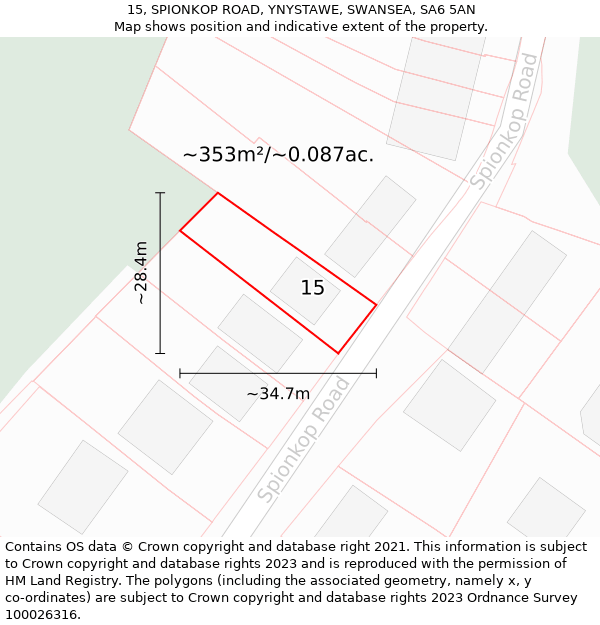 15, SPIONKOP ROAD, YNYSTAWE, SWANSEA, SA6 5AN: Plot and title map