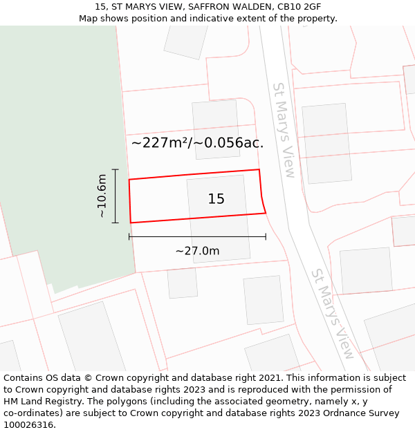 15, ST MARYS VIEW, SAFFRON WALDEN, CB10 2GF: Plot and title map