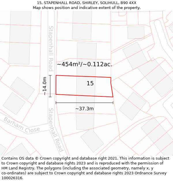 15, STAPENHALL ROAD, SHIRLEY, SOLIHULL, B90 4XX: Plot and title map