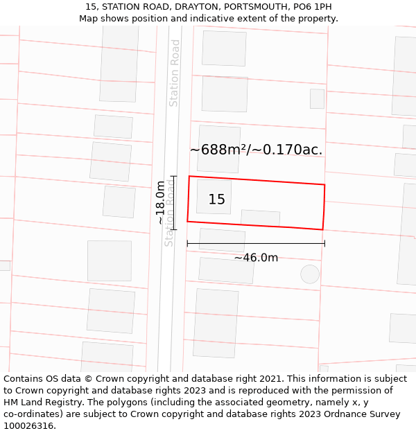 15, STATION ROAD, DRAYTON, PORTSMOUTH, PO6 1PH: Plot and title map