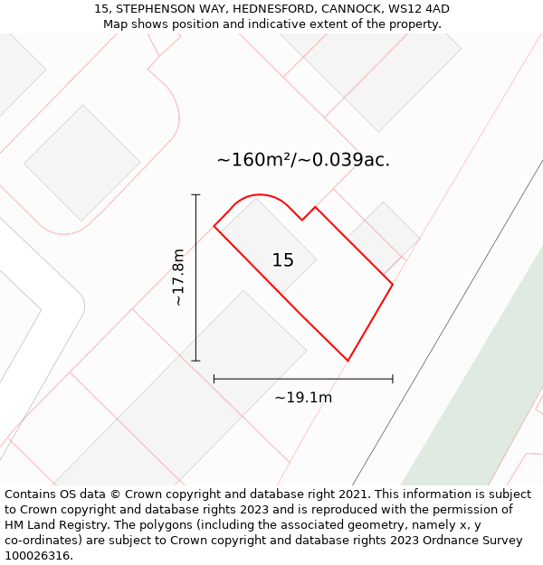 15, STEPHENSON WAY, HEDNESFORD, CANNOCK, WS12 4AD: Plot and title map