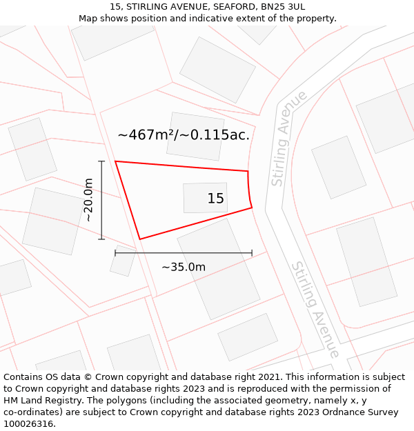 15, STIRLING AVENUE, SEAFORD, BN25 3UL: Plot and title map