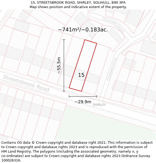 15, STREETSBROOK ROAD, SHIRLEY, SOLIHULL, B90 3PA: Plot and title map