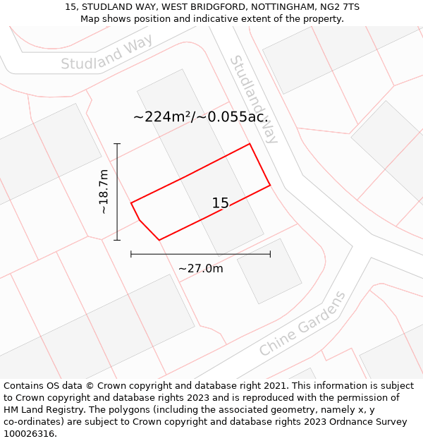 15, STUDLAND WAY, WEST BRIDGFORD, NOTTINGHAM, NG2 7TS: Plot and title map