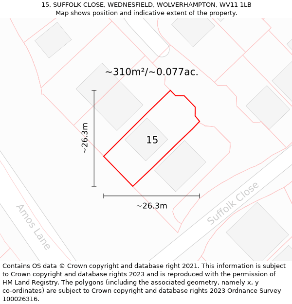 15, SUFFOLK CLOSE, WEDNESFIELD, WOLVERHAMPTON, WV11 1LB: Plot and title map