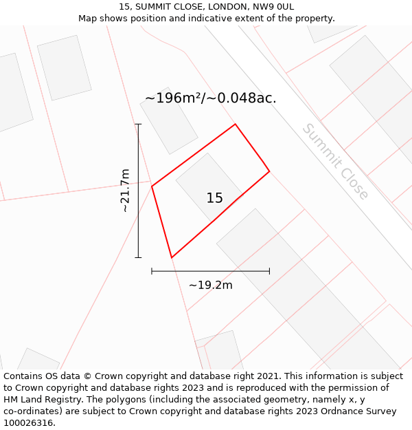 15, SUMMIT CLOSE, LONDON, NW9 0UL: Plot and title map