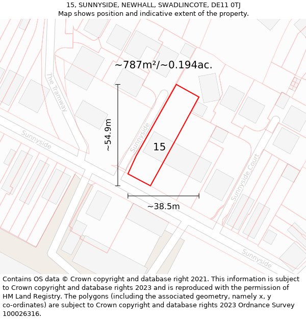 15, SUNNYSIDE, NEWHALL, SWADLINCOTE, DE11 0TJ: Plot and title map