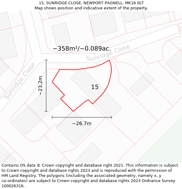 15, SUNRIDGE CLOSE, NEWPORT PAGNELL, MK16 0LT: Plot and title map