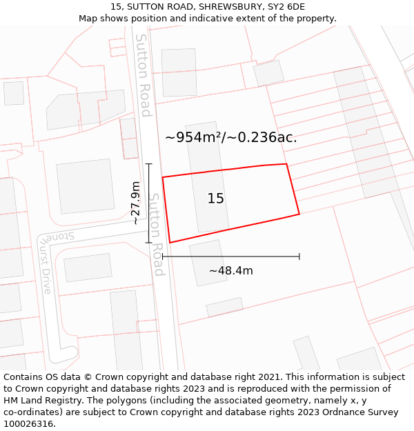 15, SUTTON ROAD, SHREWSBURY, SY2 6DE: Plot and title map