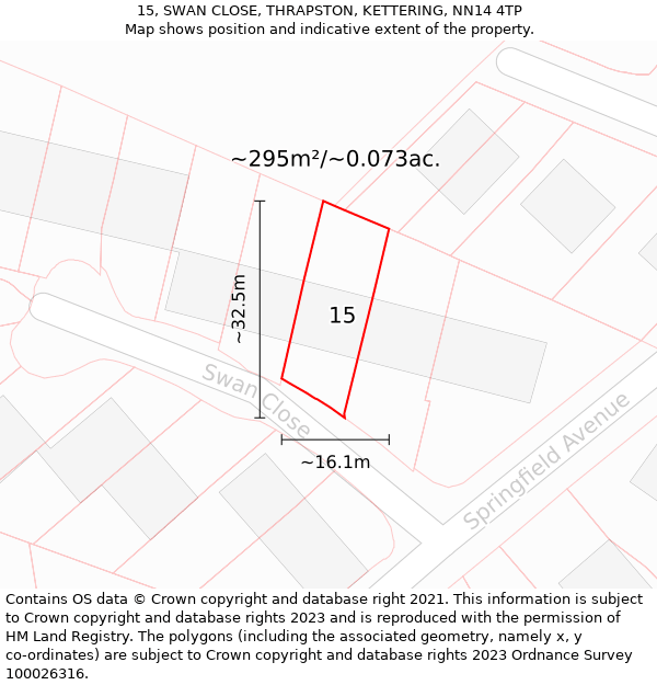 15, SWAN CLOSE, THRAPSTON, KETTERING, NN14 4TP: Plot and title map