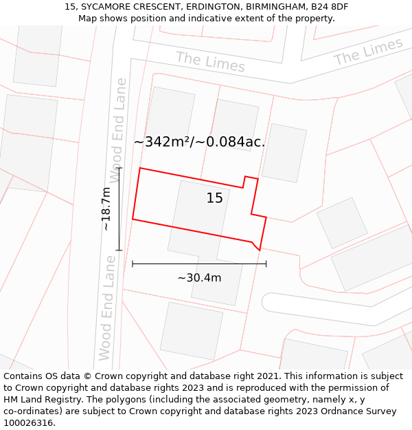 15, SYCAMORE CRESCENT, ERDINGTON, BIRMINGHAM, B24 8DF: Plot and title map