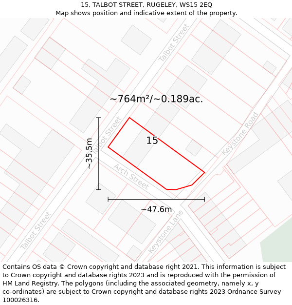 15, TALBOT STREET, RUGELEY, WS15 2EQ: Plot and title map