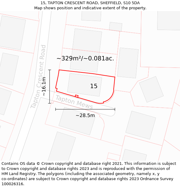 15, TAPTON CRESCENT ROAD, SHEFFIELD, S10 5DA: Plot and title map