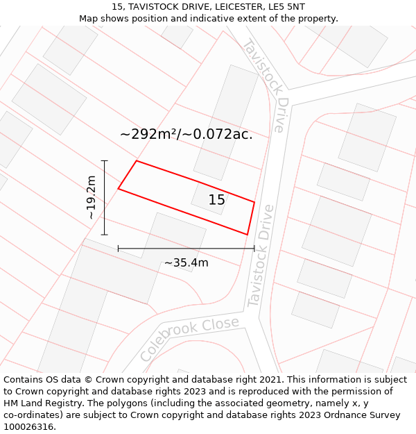 15, TAVISTOCK DRIVE, LEICESTER, LE5 5NT: Plot and title map