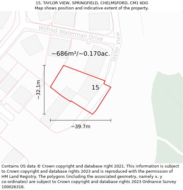 15, TAYLOR VIEW, SPRINGFIELD, CHELMSFORD, CM1 6DG: Plot and title map