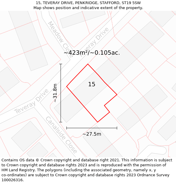 15, TEVERAY DRIVE, PENKRIDGE, STAFFORD, ST19 5SW: Plot and title map