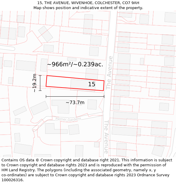 15, THE AVENUE, WIVENHOE, COLCHESTER, CO7 9AH: Plot and title map