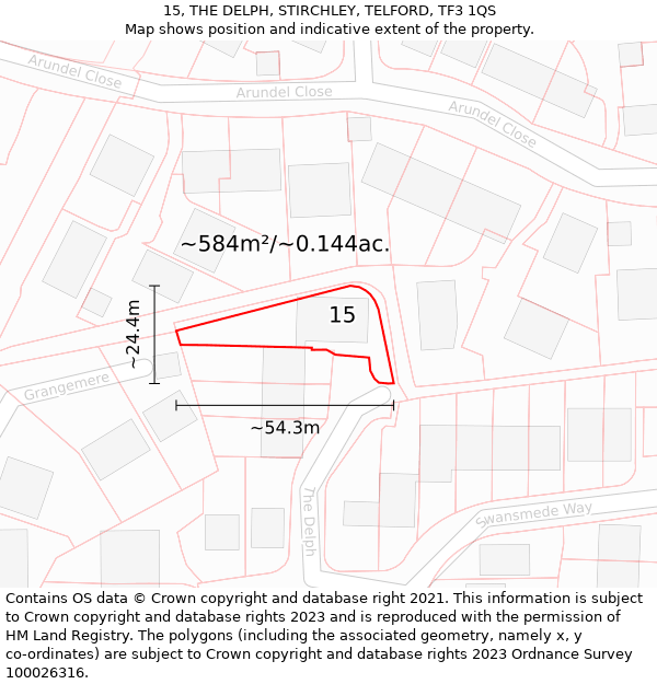 15, THE DELPH, STIRCHLEY, TELFORD, TF3 1QS: Plot and title map