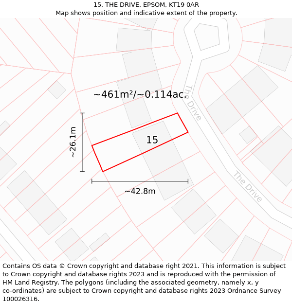 15, THE DRIVE, EPSOM, KT19 0AR: Plot and title map