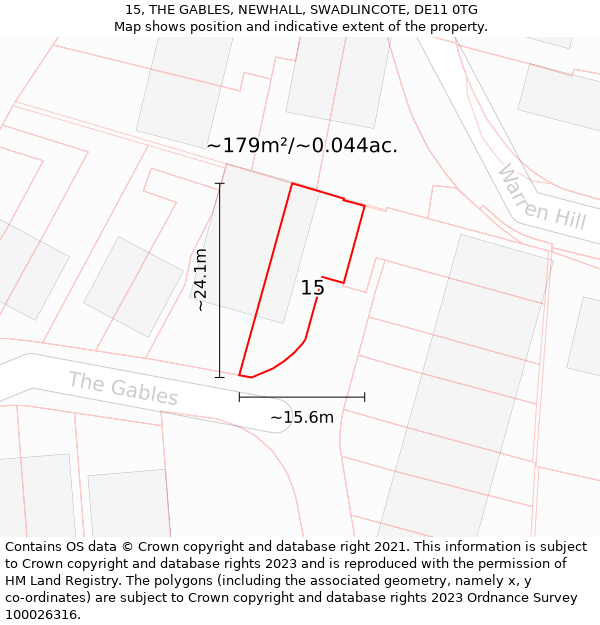 15, THE GABLES, NEWHALL, SWADLINCOTE, DE11 0TG: Plot and title map