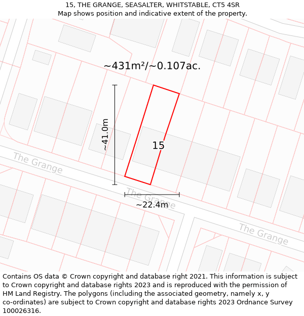 15, THE GRANGE, SEASALTER, WHITSTABLE, CT5 4SR: Plot and title map