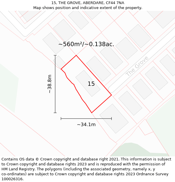 15, THE GROVE, ABERDARE, CF44 7NA: Plot and title map