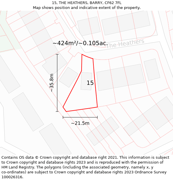 15, THE HEATHERS, BARRY, CF62 7FL: Plot and title map