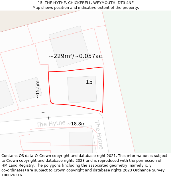 15, THE HYTHE, CHICKERELL, WEYMOUTH, DT3 4NE: Plot and title map