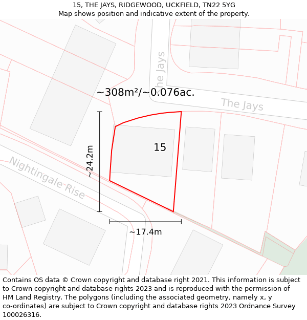 15, THE JAYS, RIDGEWOOD, UCKFIELD, TN22 5YG: Plot and title map