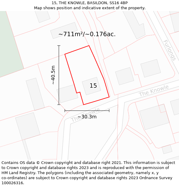 15, THE KNOWLE, BASILDON, SS16 4BP: Plot and title map