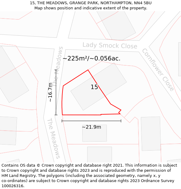 15, THE MEADOWS, GRANGE PARK, NORTHAMPTON, NN4 5BU: Plot and title map