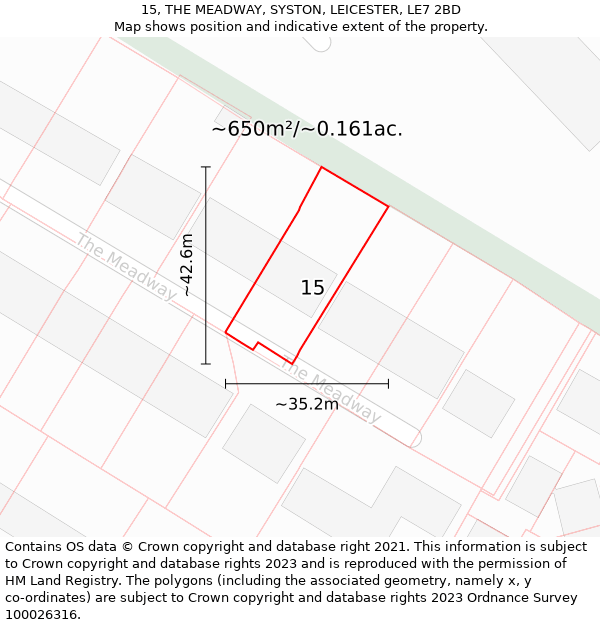 15, THE MEADWAY, SYSTON, LEICESTER, LE7 2BD: Plot and title map