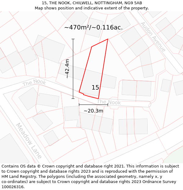 15, THE NOOK, CHILWELL, NOTTINGHAM, NG9 5AB: Plot and title map