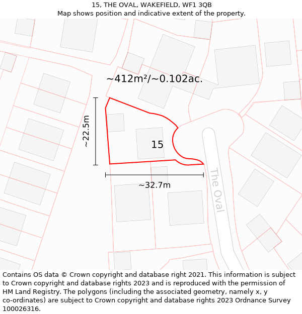 15, THE OVAL, WAKEFIELD, WF1 3QB: Plot and title map