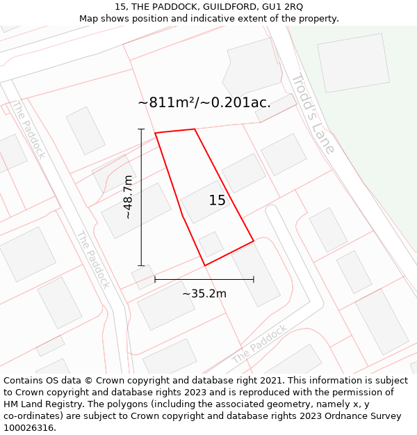 15, THE PADDOCK, GUILDFORD, GU1 2RQ: Plot and title map