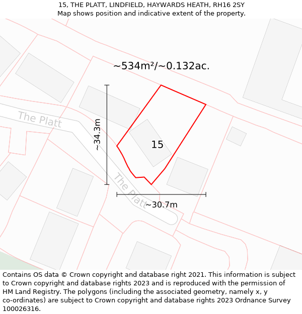 15, THE PLATT, LINDFIELD, HAYWARDS HEATH, RH16 2SY: Plot and title map