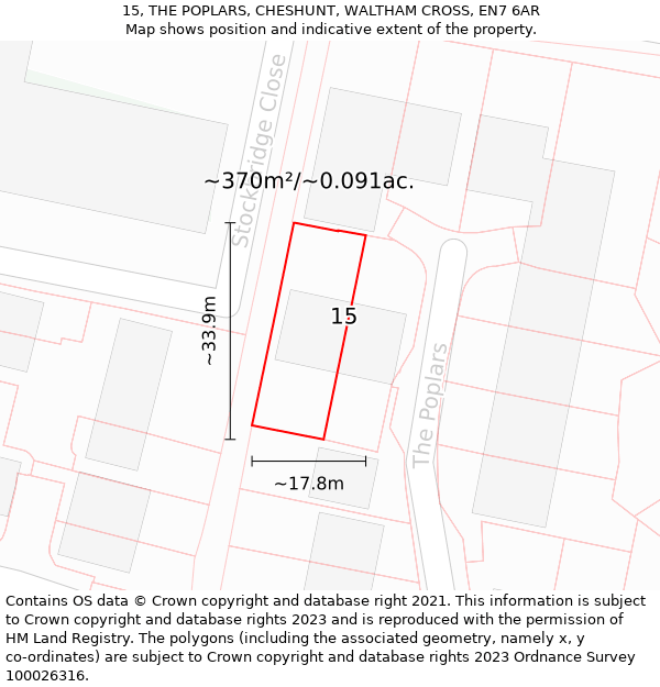 15, THE POPLARS, CHESHUNT, WALTHAM CROSS, EN7 6AR: Plot and title map