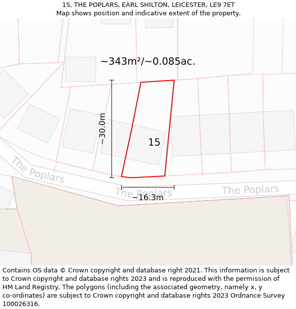 15, THE POPLARS, EARL SHILTON, LEICESTER, LE9 7ET: Plot and title map