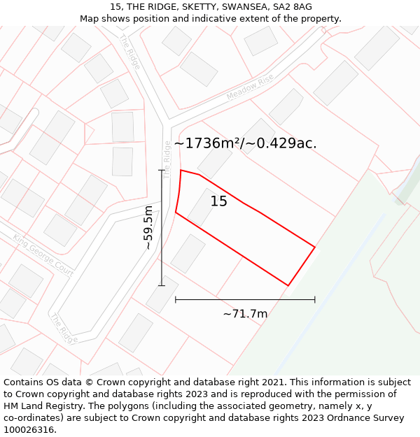 15, THE RIDGE, SKETTY, SWANSEA, SA2 8AG: Plot and title map