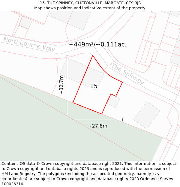 15, THE SPINNEY, CLIFTONVILLE, MARGATE, CT9 3JS: Plot and title map