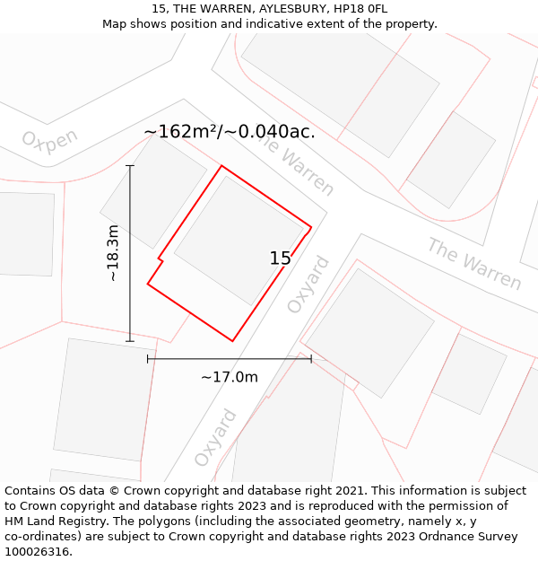 15, THE WARREN, AYLESBURY, HP18 0FL: Plot and title map