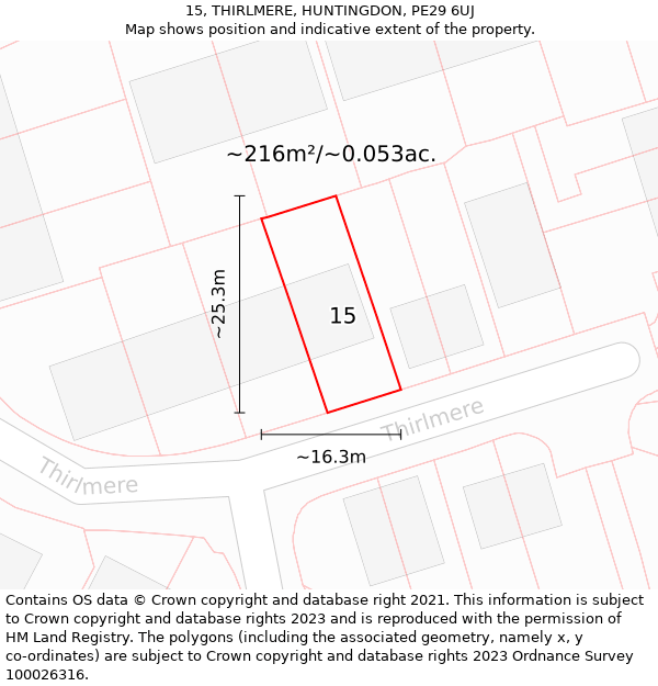 15, THIRLMERE, HUNTINGDON, PE29 6UJ: Plot and title map