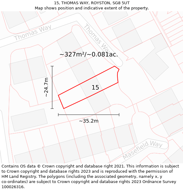 15, THOMAS WAY, ROYSTON, SG8 5UT: Plot and title map