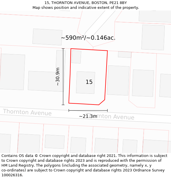 15, THORNTON AVENUE, BOSTON, PE21 8BY: Plot and title map