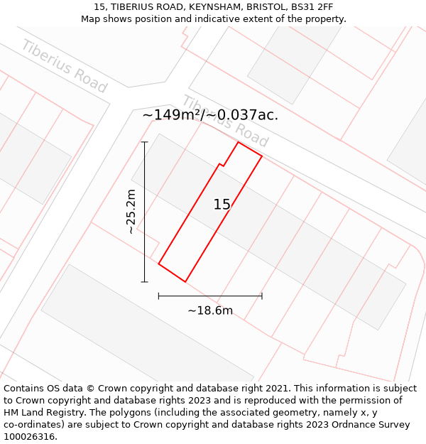 15, TIBERIUS ROAD, KEYNSHAM, BRISTOL, BS31 2FF: Plot and title map