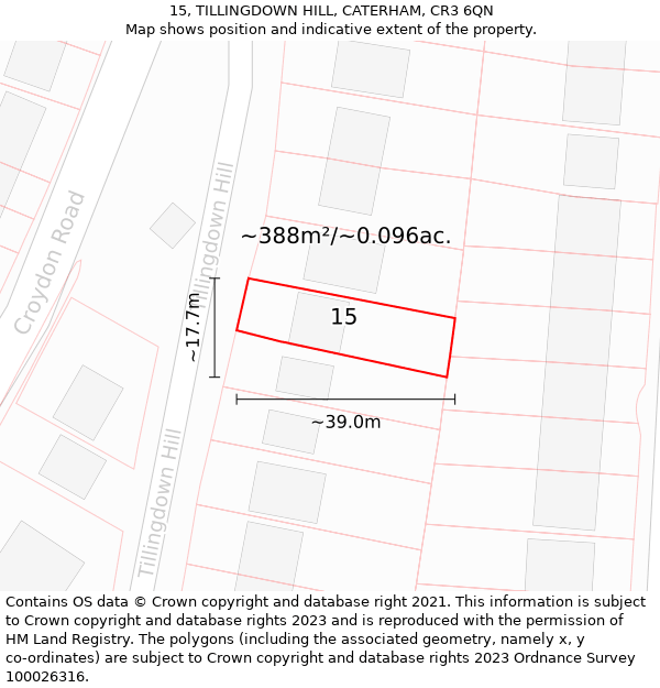 15, TILLINGDOWN HILL, CATERHAM, CR3 6QN: Plot and title map