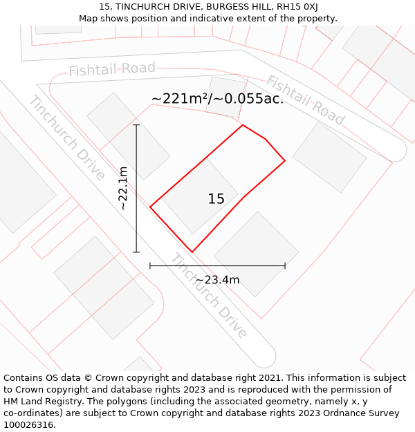 15, TINCHURCH DRIVE, BURGESS HILL, RH15 0XJ: Plot and title map