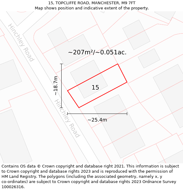 15, TOPCLIFFE ROAD, MANCHESTER, M9 7FT: Plot and title map