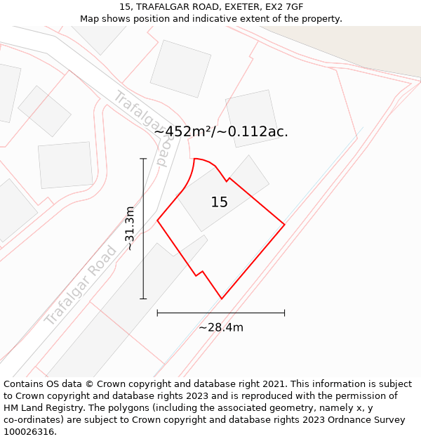 15, TRAFALGAR ROAD, EXETER, EX2 7GF: Plot and title map