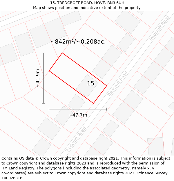 15, TREDCROFT ROAD, HOVE, BN3 6UH: Plot and title map